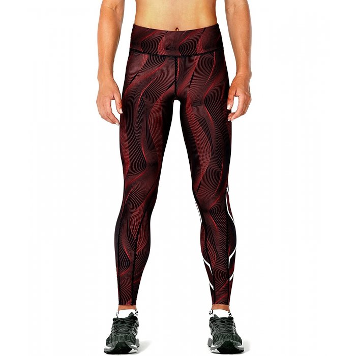 2XU Mid-Rise Print Womens 7/8 Compression Training Tights Red 