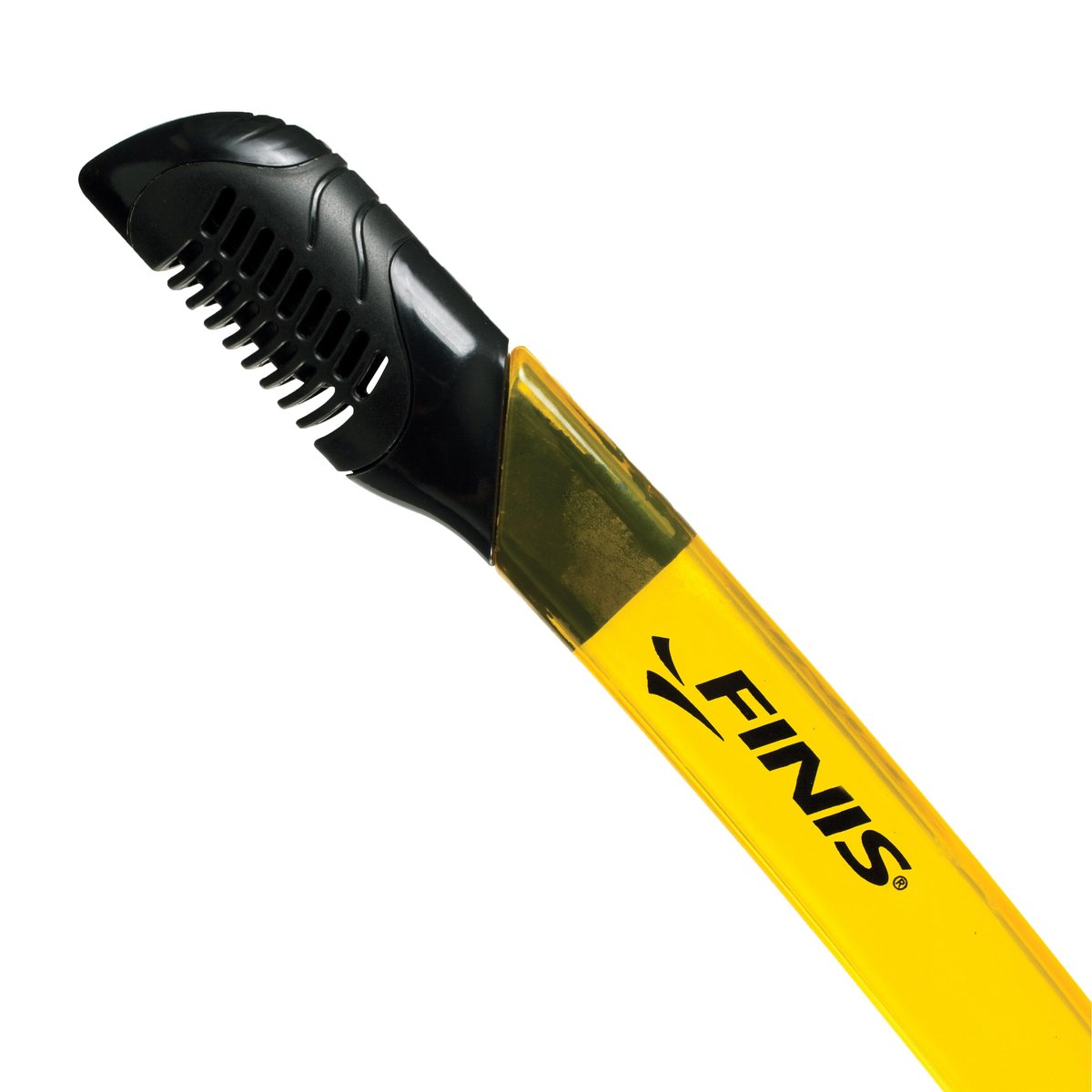 Detaliu: FINIS Dry Top pe capătul tubului de snorkel