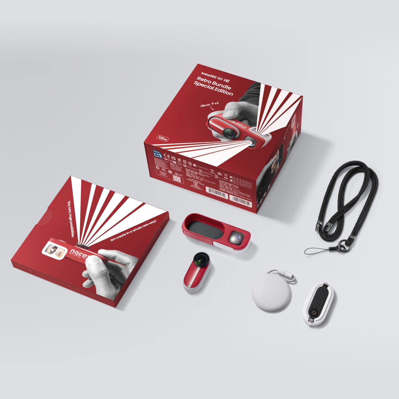 Cameră video mini Insta360 GO 3S - Retro Bundle Special Edition, Classic Red, 64GB