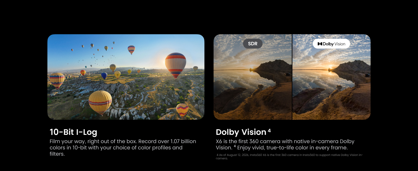 Insta360 X6 – înregistrare 10-bit I-Log și Dolby Vision nativ