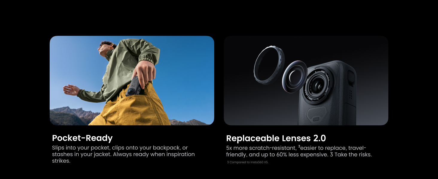 Insta360 X6 – format de buzunar și obiective înlocuibile Replaceable Lenses 2.0