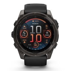 Garmin - fenix 8x AMOLED Sapphire 51mm - smartwatch premium AMOLED - ramă gri din titanium DLC si curea din silicon neagră-gri