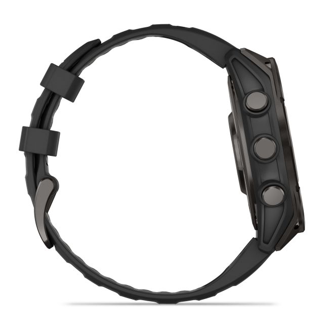Garmin - fenix 8 AMOLED Sapphire 47mm - smartwatch premium AMOLED - ramă gri din titanium DLC si curea din silicon neagră-gri
